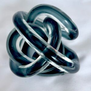 Vintage Mid Century Black Abstract Art Glass Infinity Knot Sculpture